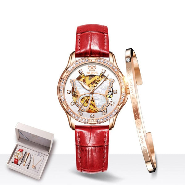 beautefeminine.fr coffret cadeau Rouge Montre automatique avec bracelet et coffret cadeau pour femmes