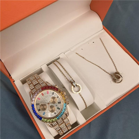ClamantaBeauty Ensemble Collier bracelet montres strass pour femmes