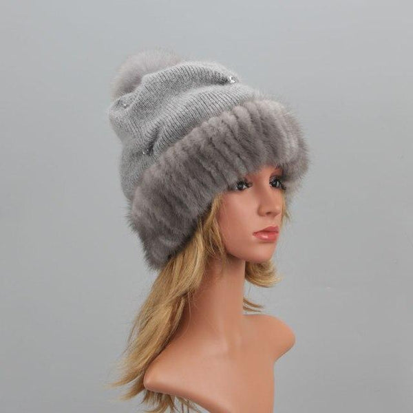 beautefeminine.fr Gris Bonnet en vraie fourrure de vison naturelle