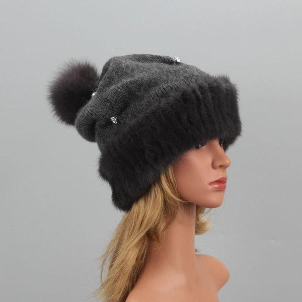 beautefeminine.fr Gris/Fonce Bonnet en vraie fourrure de vison naturelle