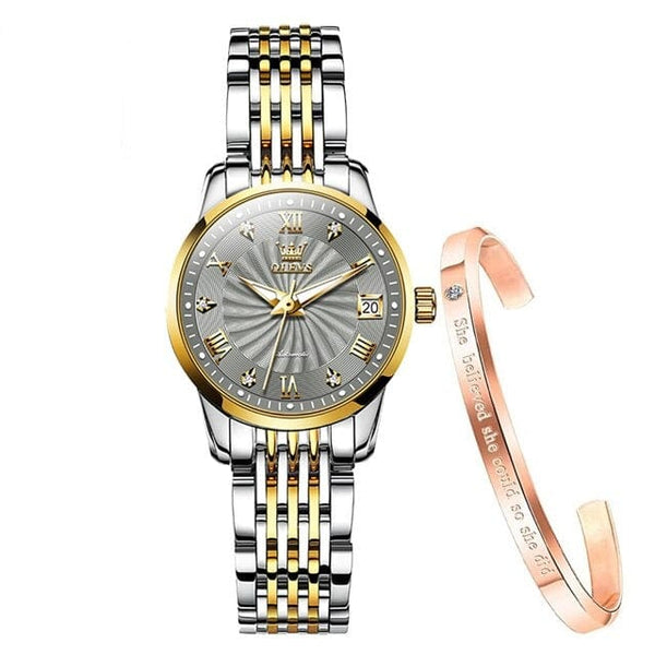 Clamanta Beauty Gris Montre-bracelet de luxe acier inoxydable pour femmes