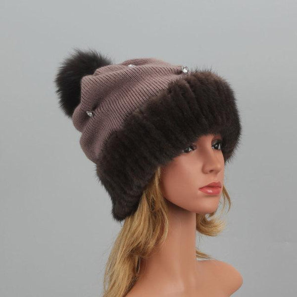 beautefeminine.fr Marron Bonnet en vraie fourrure de vison naturelle