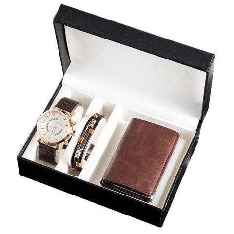 Clamanta Beauty Marron Montre-Bracelet Porte-cartes de crédit pour homme