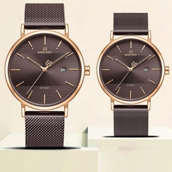 Clamanta Beauty Marron Montre hommes et femmes bracelet acier inoxydable mode amoureux