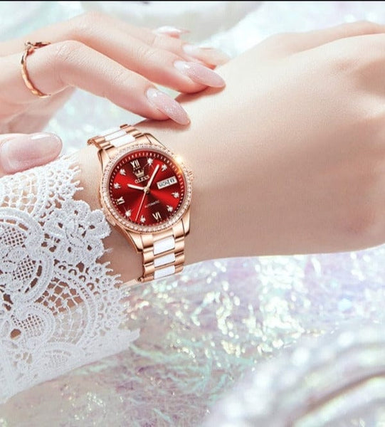 Clamanta Beauty Montre-bracelet automatique en céramique pour femme