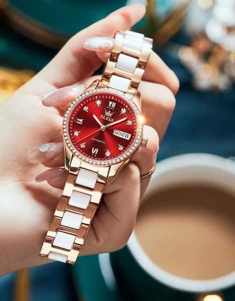 Clamanta Beauty Montre-bracelet automatique en céramique pour femme