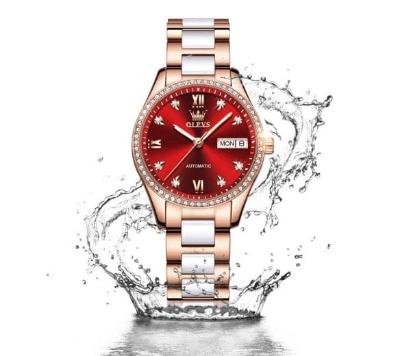 Clamanta Beauty Montre-bracelet automatique en céramique pour femme