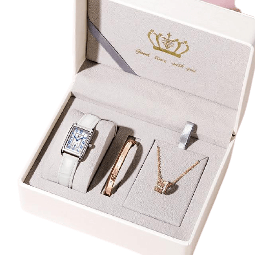 beautefeminine.fr montre bracelet Blanc Montre carré bracelet en cuir avec collier et bracelet