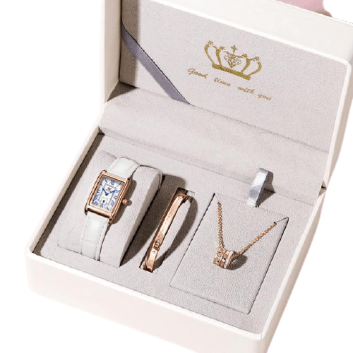 beautefeminine.fr montre bracelet Blanc /Or Montre carré bracelet en cuir avec collier et bracelet