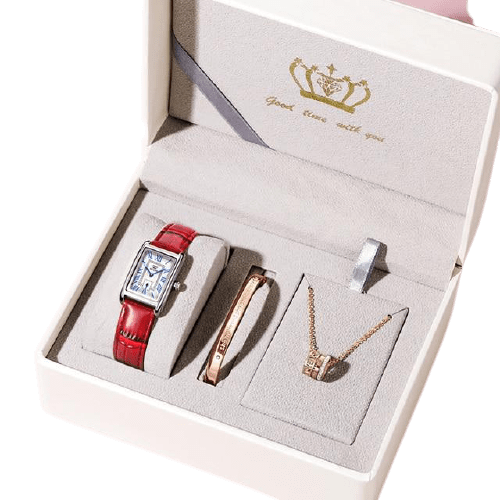 beautefeminine.fr montre bracelet Rouge Montre carré bracelet en cuir avec collier et bracelet