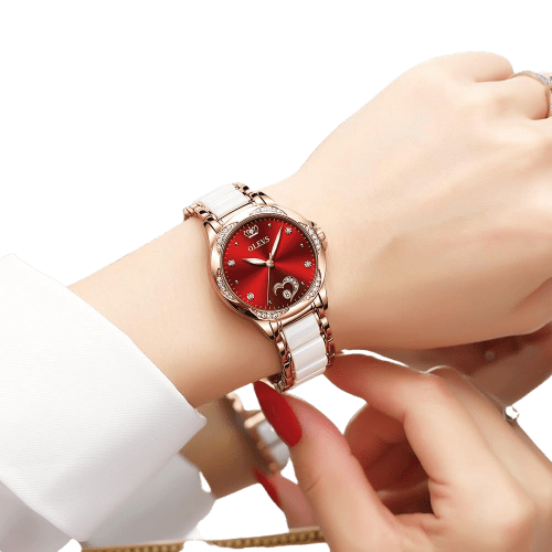 Clamanta Beauty Montre céramique Montre élégante en céramique avec bracelet et collier pour femmes