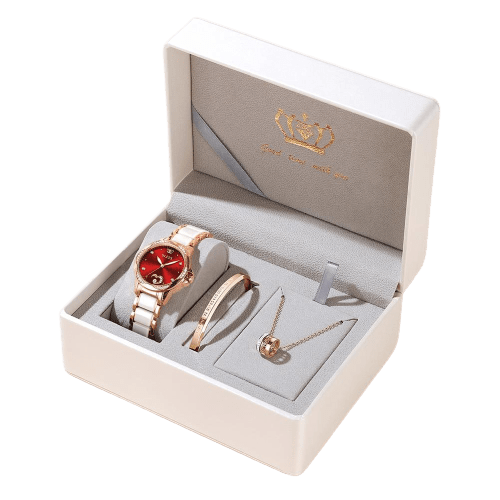 Clamanta Beauty Montre céramique Montre élégante en céramique avec bracelet et collier pour femmes