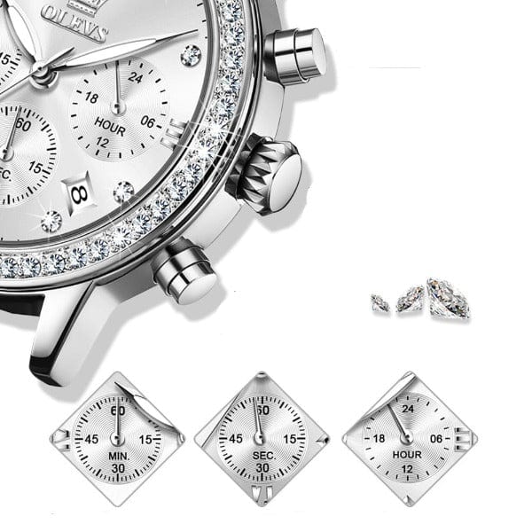 Clamanta Beauty Montre cuir élégante et bracelet inox pour femmes