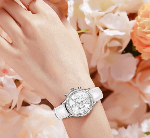 Clamanta Beauty Montre cuir élégante et bracelet inox pour femmes