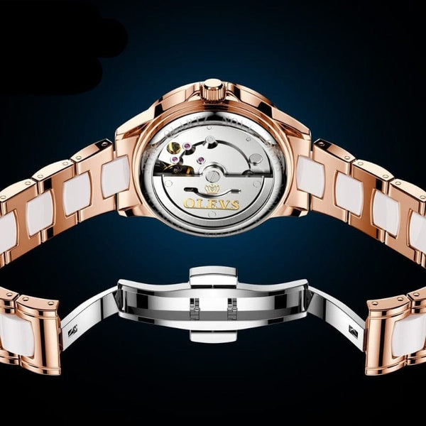 Clamanta Beauty Montre de luxe automatique bracelet céramique pour femme