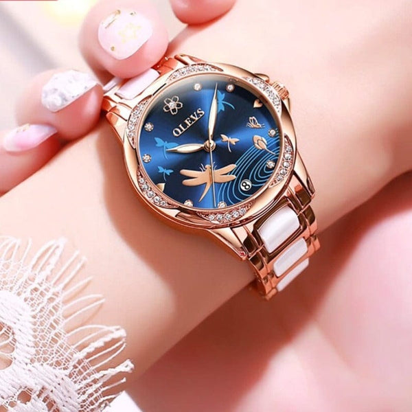 Clamanta Beauty Montre de luxe automatique bracelet céramique pour femme