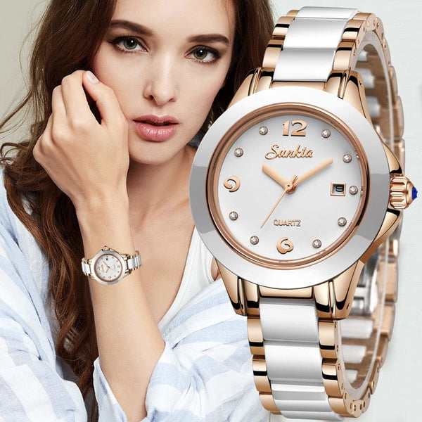 Clamanta Beauty Montre Fashion en céramique à Quartz pour femmes