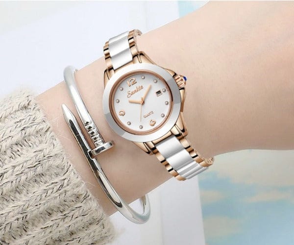 Clamanta Beauty Montre Fashion en céramique à Quartz pour femmes