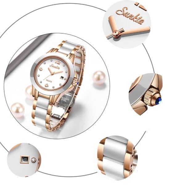 Clamanta Beauty Montre Fashion en céramique à Quartz pour femmes