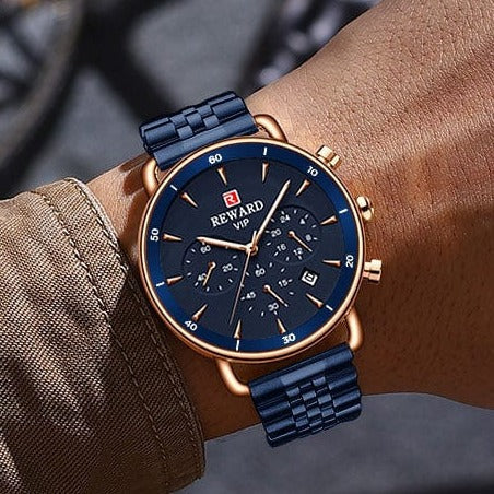 Clamanta Beauty Montre hommes et femmes chronographe en acier inoxydable