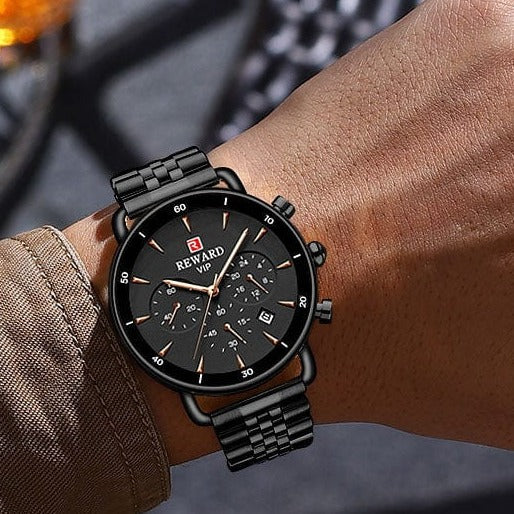 Clamanta Beauty Montre hommes et femmes chronographe en acier inoxydable