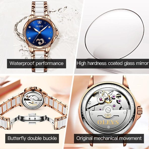 beautefeminine.fr Montre mécanique en céramique et bracelet collier avec boîte pour femme