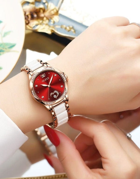 beautefeminine.fr Montre mécanique en céramique et bracelet collier avec boîte pour femme