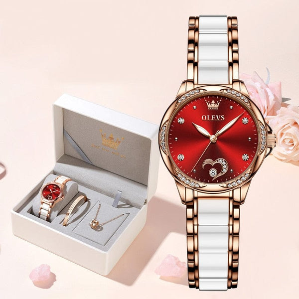 beautefeminine.fr Montre mécanique en céramique et bracelet collier avec boîte pour femme