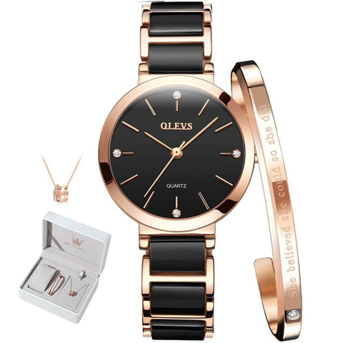 beautefeminine.fr Noir Bracelet en inox - montre céramique avec collier pour femme