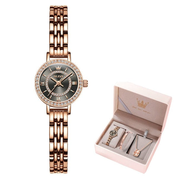 beautefeminine.fr Noir Coffret Montre pour femmes avec bracelet- collier élégant