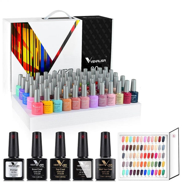 beautefeminine.fr Noir Coffret Vernis à ongles -60 couleurs de vernis à ongles Gel base Carte de couleur