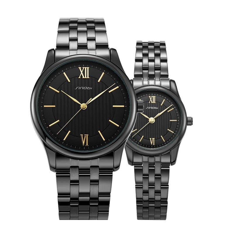 Clamanta Beauty Noir montre à Quartz pour couple
