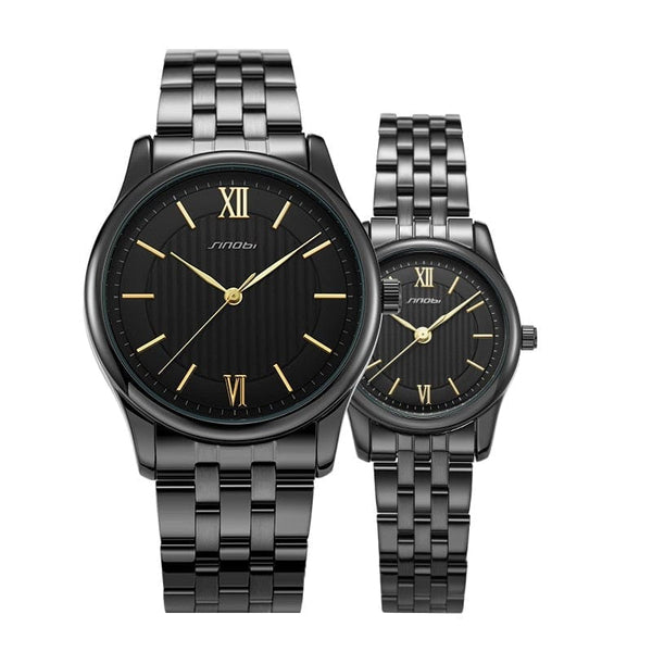 Clamanta Beauty Noir montre à Quartz pour couple