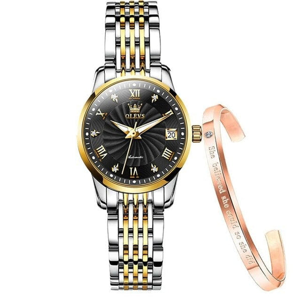 Clamanta Beauty Noir Montre-bracelet de luxe acier inoxydable pour femmes