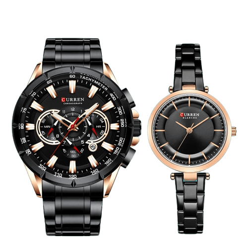 Clamanta Beauty Noir Montre chronographe design élégant acier inoxydable pour couple