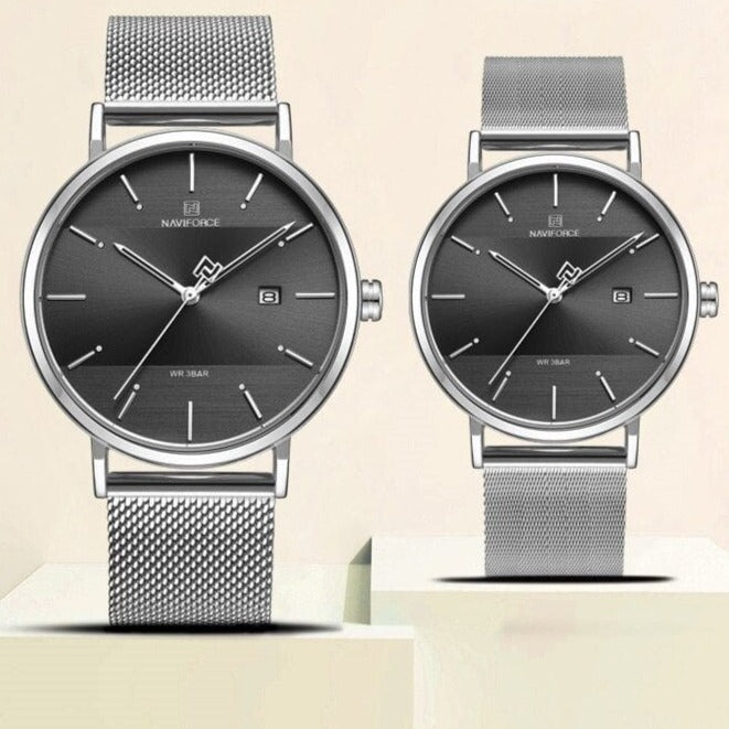 Clamanta Beauty Noir Montre hommes et femmes bracelet acier inoxydable mode amoureux