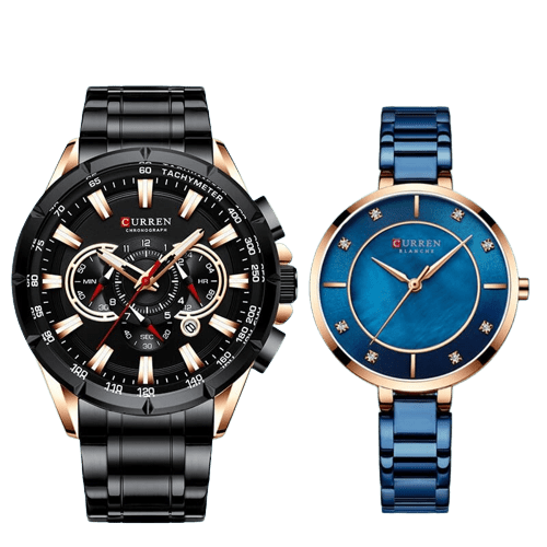 Clamanta Beauty Noir Montres de Couple pour hommes et femme