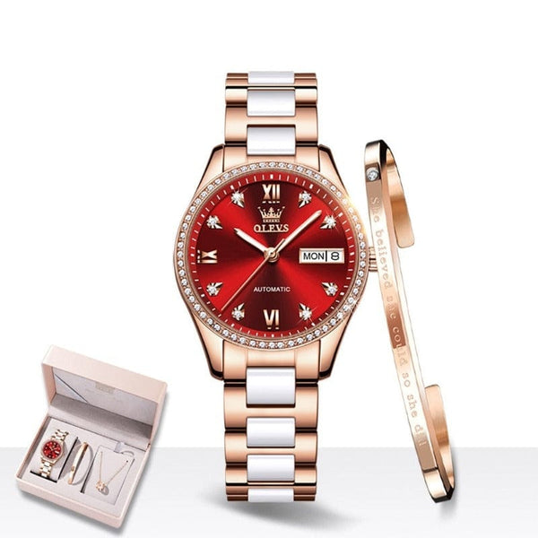 Clamanta Beauty Or Montre-bracelet automatique en céramique pour femme