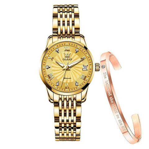 Clamanta Beauty Or Montre-bracelet de luxe acier inoxydable pour femmes