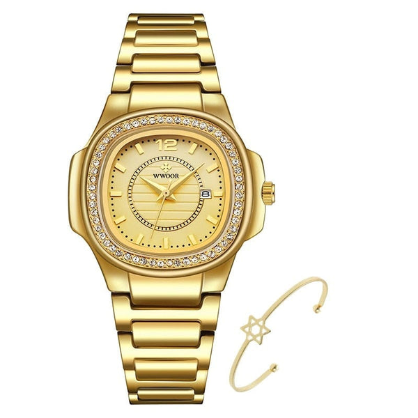 Clamanta Beauty Or Montre carré et bracelets pour femmes