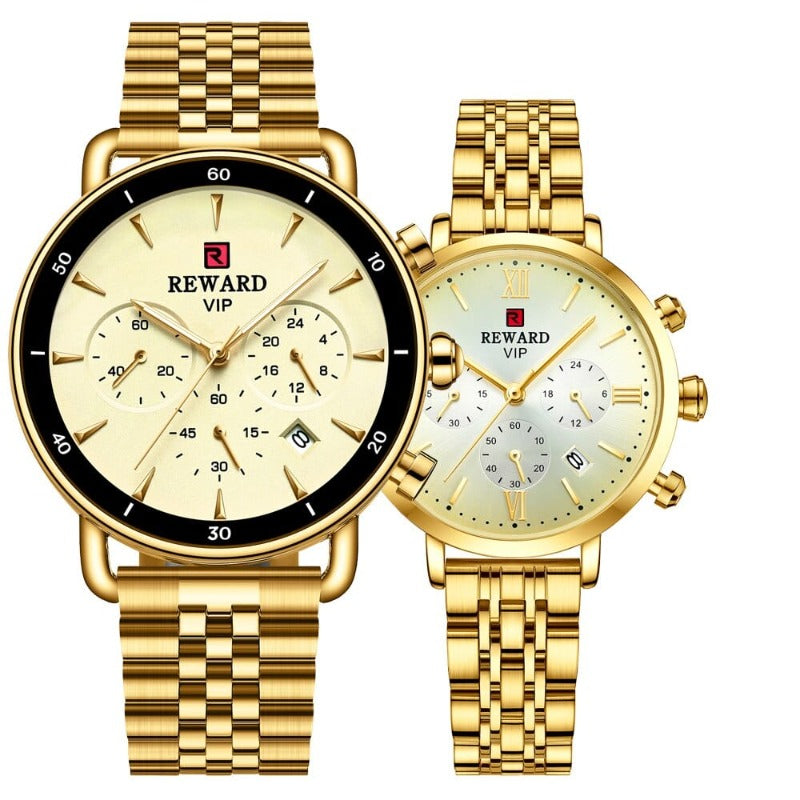 Clamanta Beauty Or Montre hommes et femmes chronographe en acier inoxydable