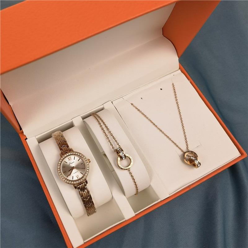 Clamanta Beauty Or Montres à Quartz Bracelet chaîne coffret cadeau de bijoux pour femme