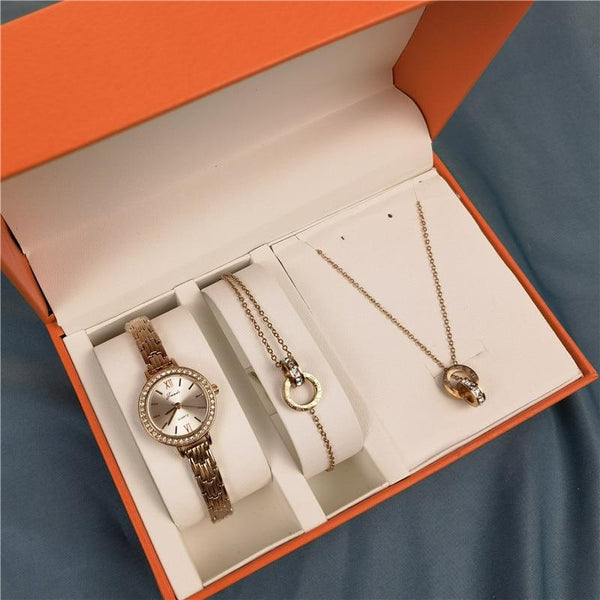Clamanta Beauty Or Montres à Quartz Bracelet chaîne coffret cadeau de bijoux pour femme