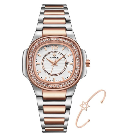 Clamanta Beauty Rose Montre carré et bracelets pour femmes