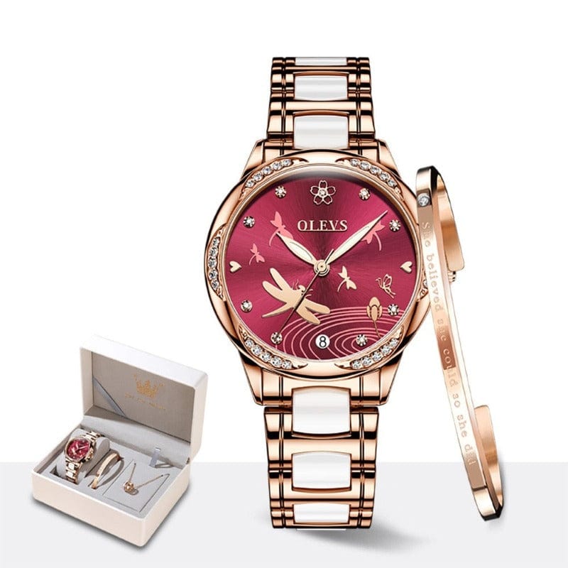 Clamanta Beauty Rose Montre de luxe automatique bracelet céramique pour femme