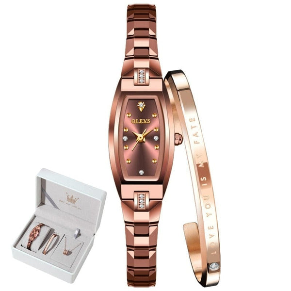 Clamanta Beauty Rose Montres à Quartz en acier tungstène Design élégant pour femmes