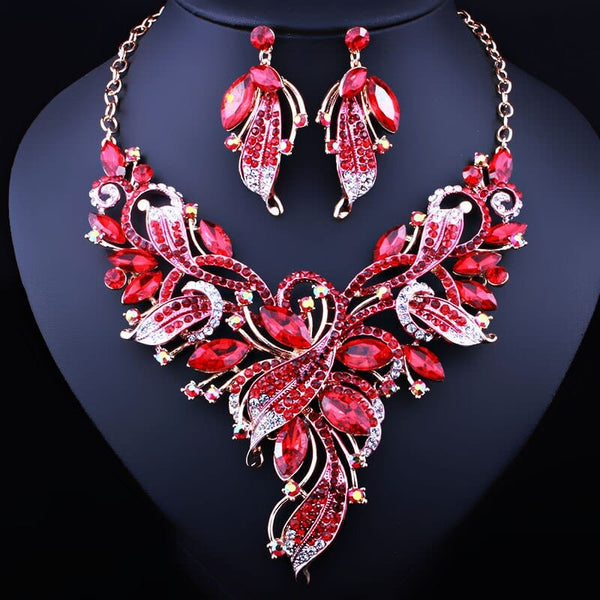 Clamanta Beauty Rouge Boucles d'oreilles et collier en cristal pour femme