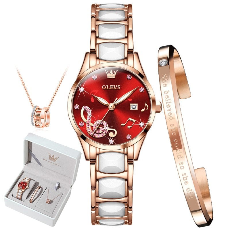 beautefeminine.fr Rouge Coffret montre-bracelet élégante en céramique pour femmes
