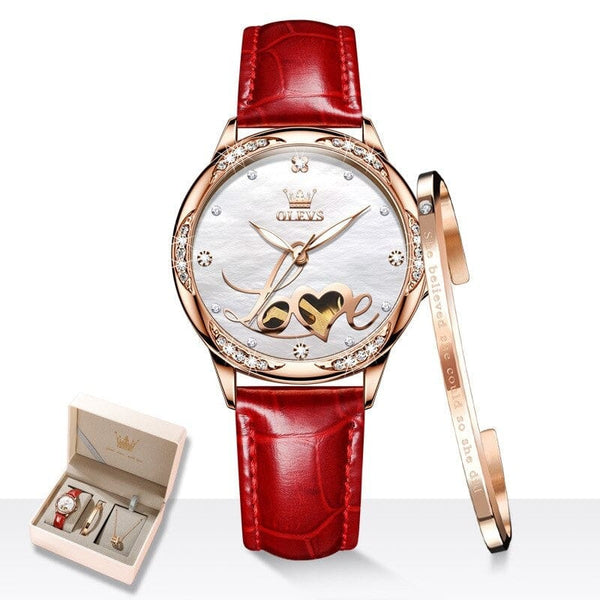 Clamanta Beauty Rouge Coffret montre mécaniques Design Romantique bracelet céramique pour femme