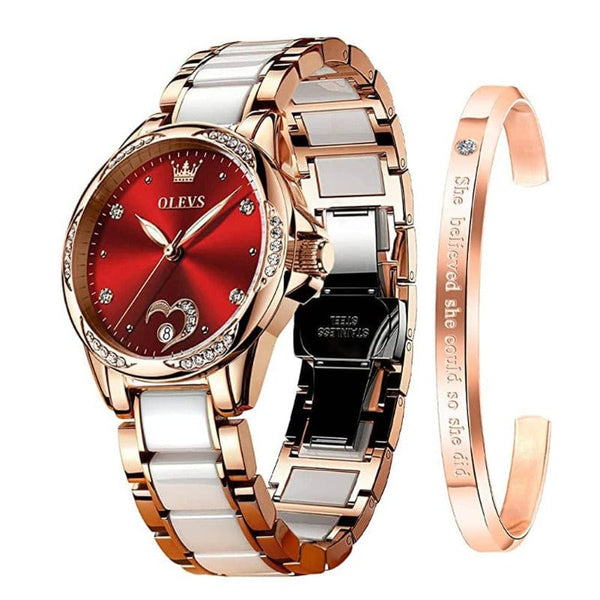 Clamanta Beauty Rouge Montre de luxe automatique bracelet céramique pour femme
